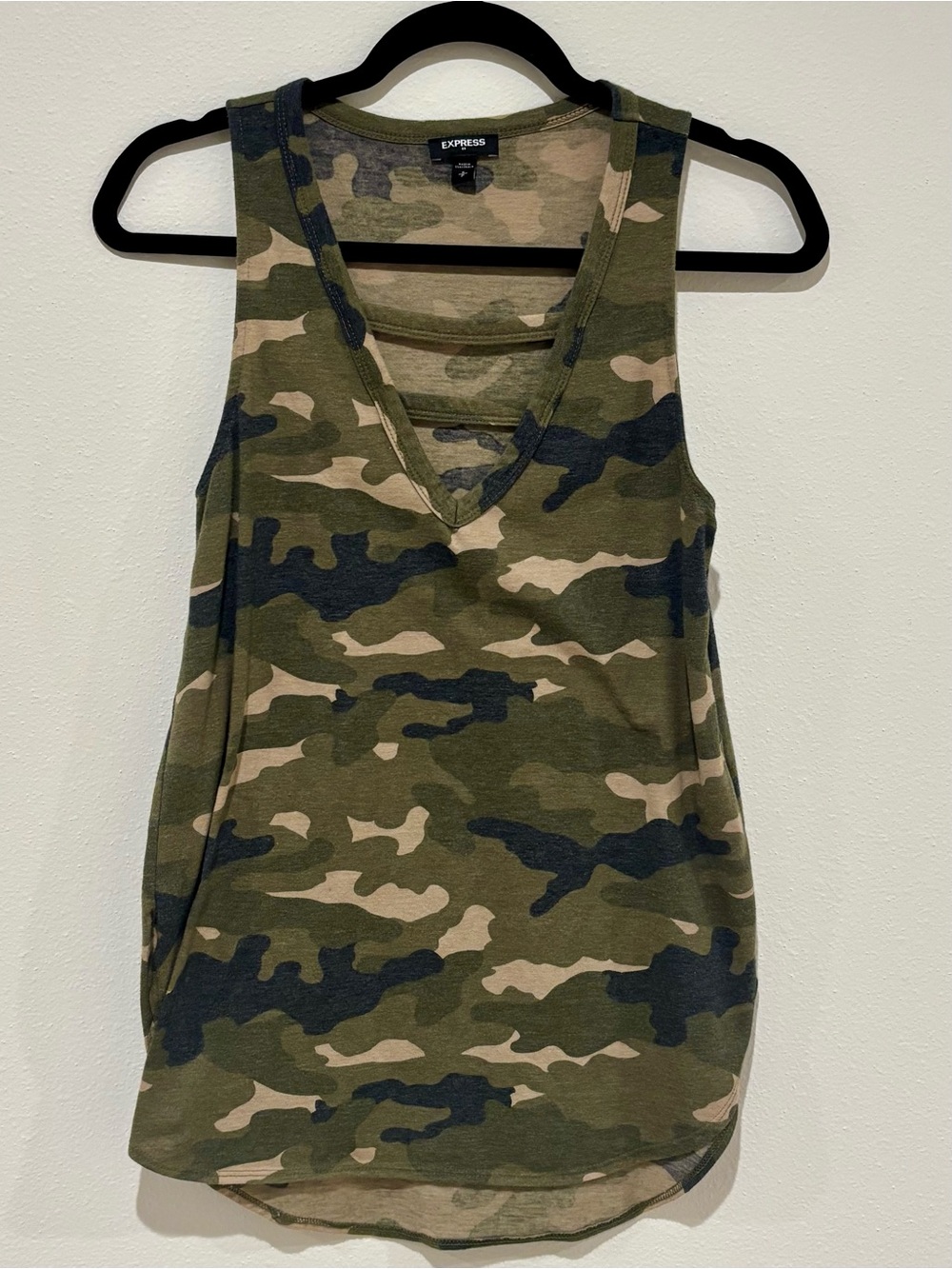 Express Camo V-Neck Tank Top - Olive, Tan, Black